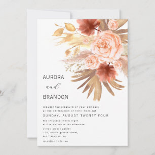 Rustic Terracotta Floral Burnt Orange Fall Wedding Invitation