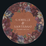 Rustic Terracotta Floral  Classic Round Sticker<br><div class="desc">Complete your wedding details with this rustic terracotta floral round sticker. Perfect for sealing envelopes,  favour bags,  or gift boxes,  it features cosy earthy tones with romantic florals. Personalise with your names and date,  and explore our collection for more matching stationery and favours.</div>