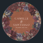 Rustic Terracotta Floral  Classic Round Sticker<br><div class="desc">Complete your wedding details with this rustic terracotta floral round sticker. Perfect for sealing envelopes,  favour bags,  or gift boxes,  it features cosy earthy tones with romantic florals. Personalise with your names and date,  and explore our collection for more matching stationery and favours.</div>