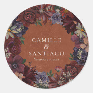 Rustic Terracotta Floral Classic Round Sticker