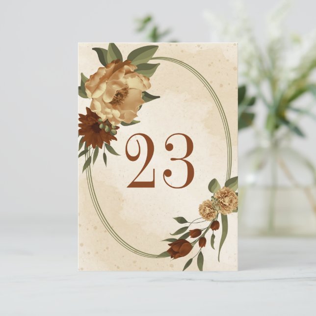 rustic terracotta floral geometric table number  (Standing Front)