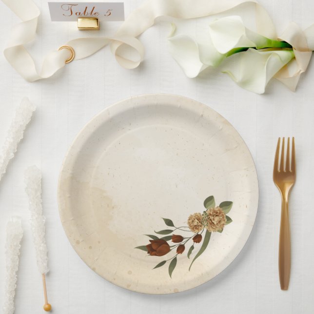 rustic terracotta floral greenery paper plate (Wedding)
