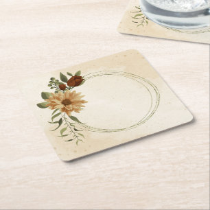 rustic terracotta floral greenery square paper coaster