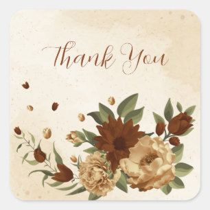 rustic terracotta floral greenery thank you square sticker
