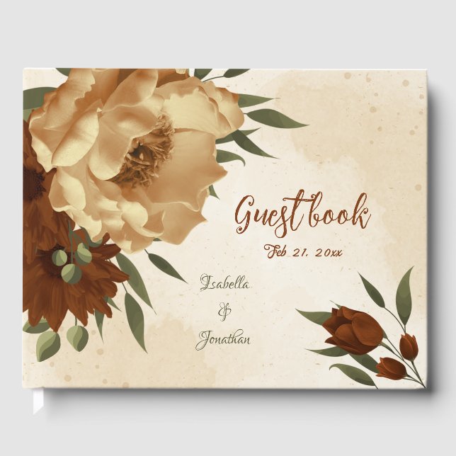 rustic terracotta floral greenery wedding guest book (Front)