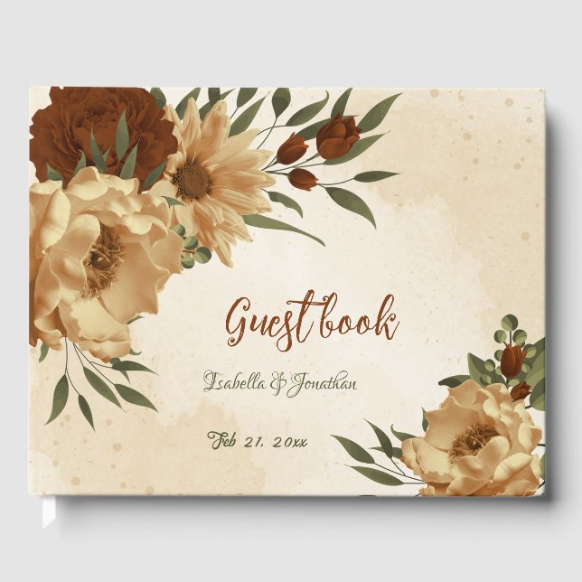 rustic terracotta floral greenery wedding guest book (Front)