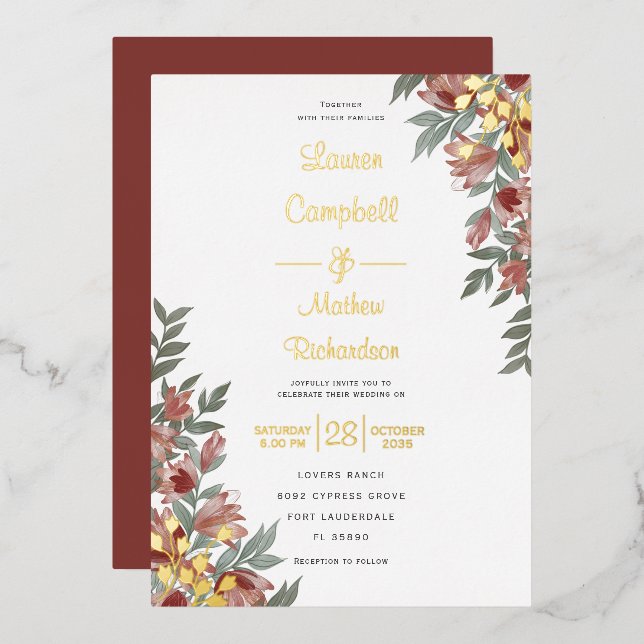 Rustic Terracotta Floral Real Gold Wedding (Front/Back)