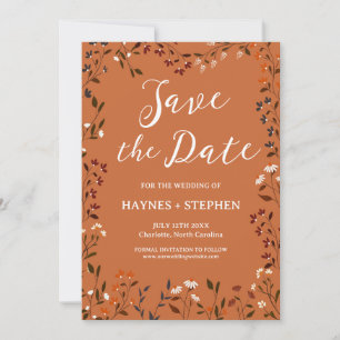 Rustic Terracotta Floral Save the Date Card