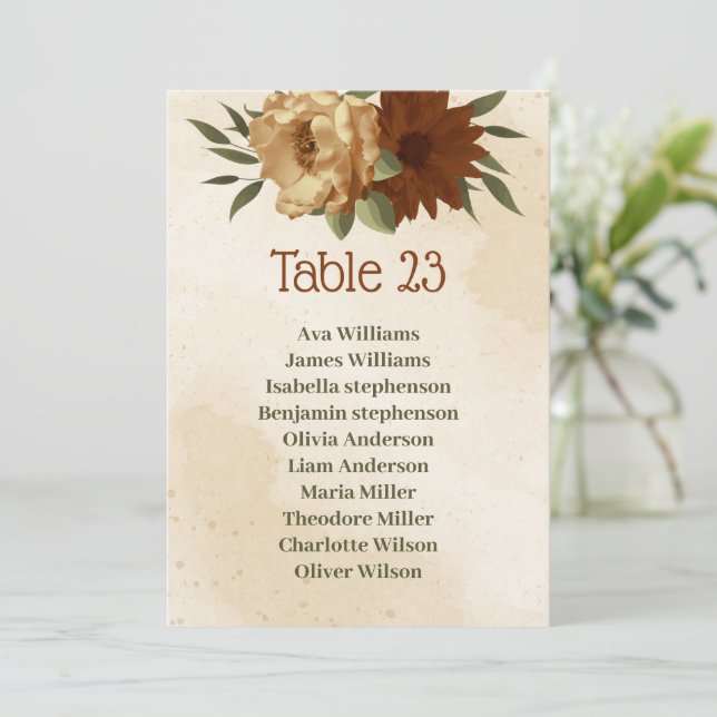 rustic terracotta floral seating chart card (Standing Front)