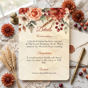 Rustic Terracotta Floral Vintage Autumn Wedding Enclosure Card