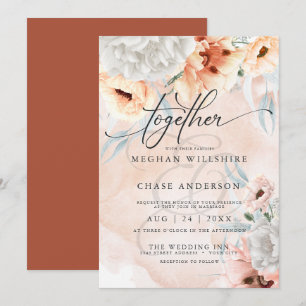 Rustic Terracotta Floral Watercolor Wedding Invitation