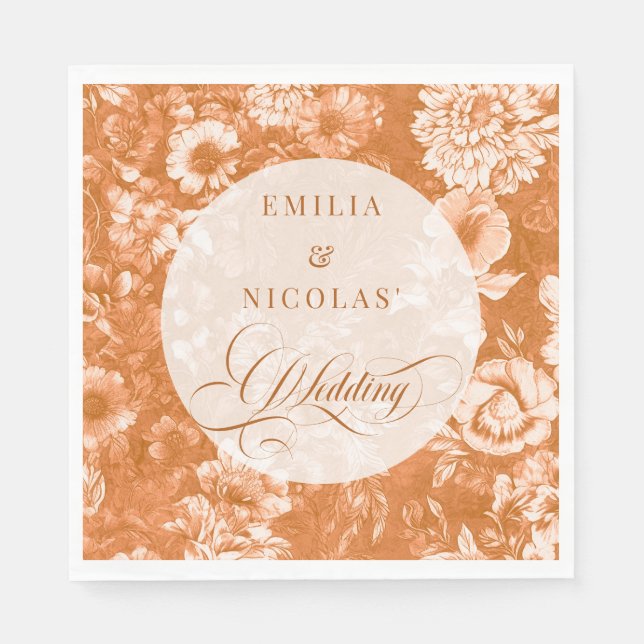 Rustic Terracotta Floral Wedding  Napkin (Front)