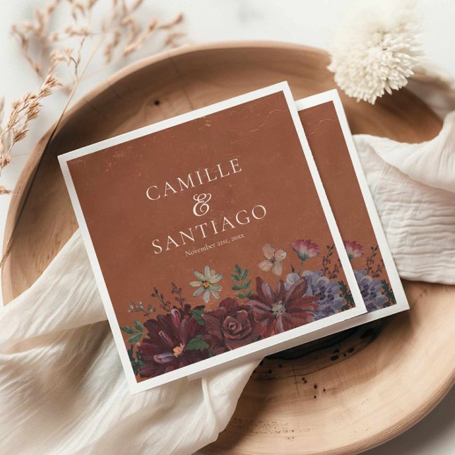 Rustic Terracotta Floral Wedding  Napkin (Terracotta Floral Fall Wedding Napkin)