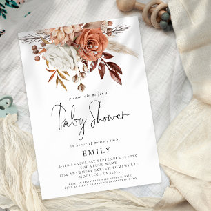 Rustic Terracotta Florals Baby Shower Invitation