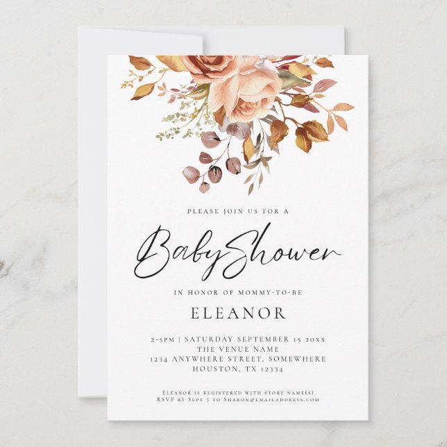 Rustic Terracotta Florals Baby Shower Invitation (Front)