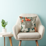 Rustic Terracotta Florals Elegant Monogram  Cushion<br><div class="desc">This gorgeous decorative throw pillow makes a great gift for the newlyweds... or anyone! It features painted flowers terracotta orange, green, and white over a burlap look background. Easy to personalise for a unique keepsake - perfect for autumn, winter, or Christmas decor. The square in the centre can be customised...</div>
