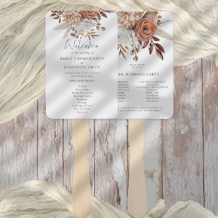 Rustic Terracotta Florals Fall Wedding Program Hand Fan