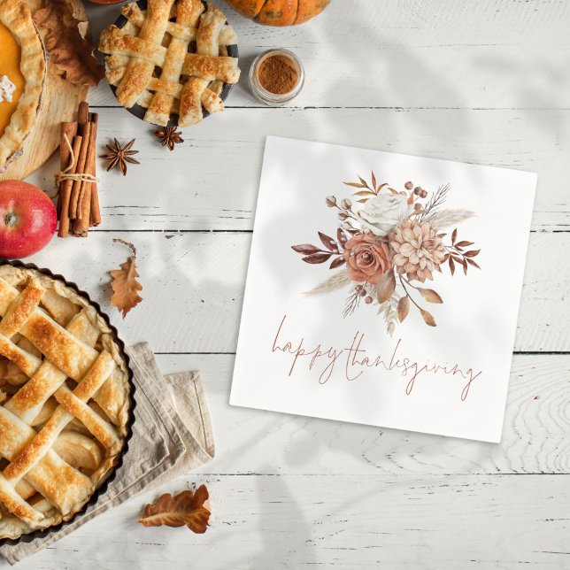 Rustic Terracotta Florals Happy Thanksgiving Napkin (Creator Uploaded)