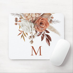 Rustic Terracotta Florals Monogram Initial Mouse Mat