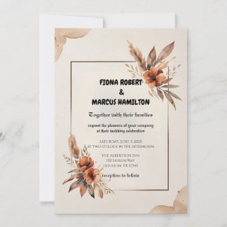 Rustic Terracotta Florals & Pampas Grass Wedding Invitation