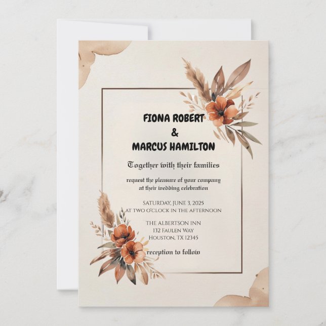 Rustic Terracotta Florals & Pampas Grass Wedding Save The Date (Front)