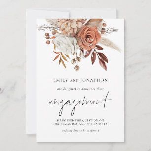 Rustic Terracotta Florals Script Engagement  Announcement