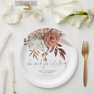 Rustic Terracotta Florals She Said Yes Engagement Paper Plate