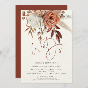 Rustic Terracotta Florals We Do QR Code Wedding Invitation