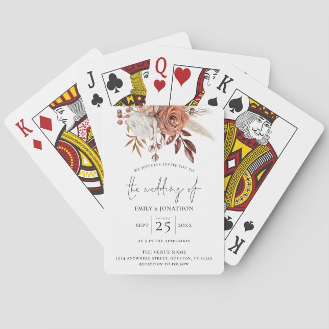 Rustic Terracotta Florals Wedding Invite Playing Cards (Back)