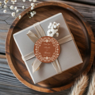 Rustic Terracotta Flowers Wedding Classic Round Sticker