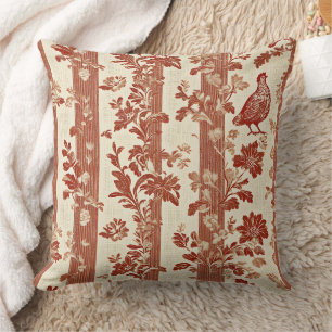 Rustic Terracotta Hen Toile Stripe Pattern Cushion