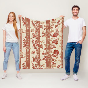 Rustic Terracotta Hen Toile Stripe Pattern Fleece Blanket