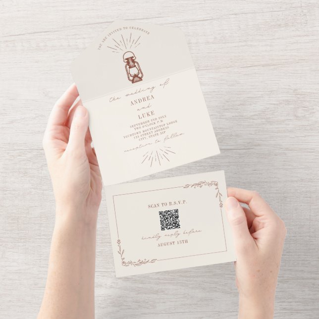 Rustic Terracotta Lantern QR Code RSVP All In One  Invitation (Tearaway)