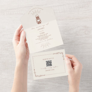 Rustic Terracotta Lantern QR Code RSVP All In One  Invitation