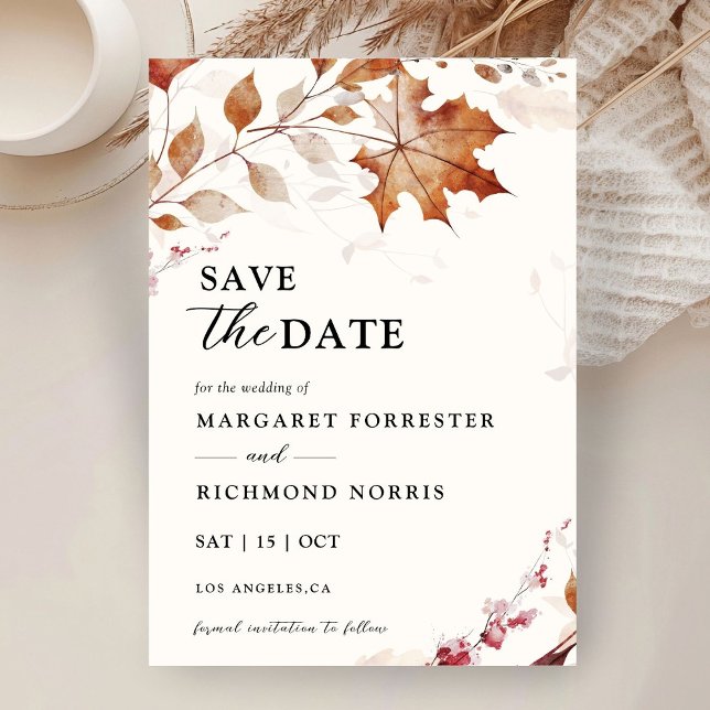 Rustic Terracotta Leaves Wedding Save the Date Invitation (Creator Uploaded)