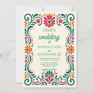 Rustic Terracotta Mexican Floral Wedding Invitation
