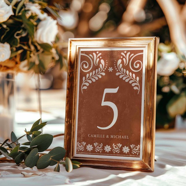 Rustic Terracotta Mexican Wedding Table Number (Rustic Terracotta Mexican Wedding Table Number)