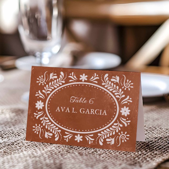 Rustic Terracotta Mexican Wedding Table Number (Rustic Mexican Papel Picado Place Card)