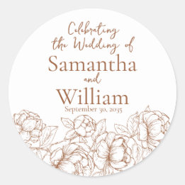 Rustic Terracotta Modern Boho Floral Wedding Classic Round Sticker
