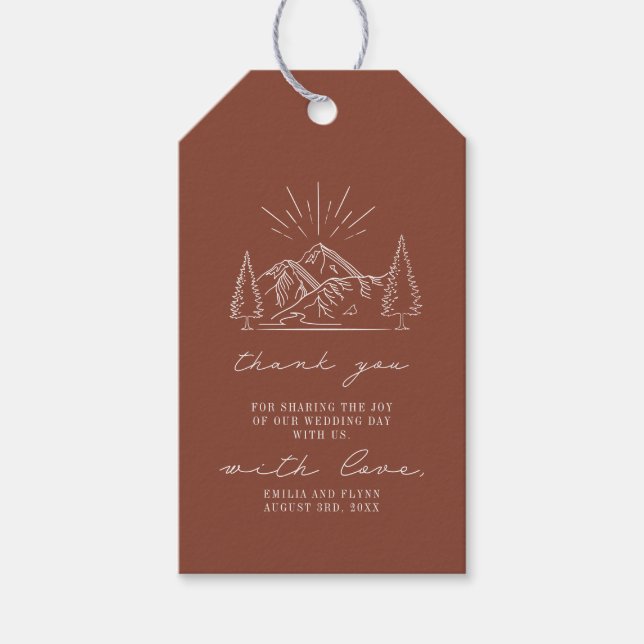 Rustic Terracotta Mountain Wedding Thank You Gift Tags (Front)