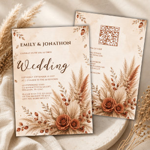 Rustic Terracotta Pampas Grass Boho Wedding Invitation