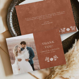 Rustic Terracotta Photo Thank you Card