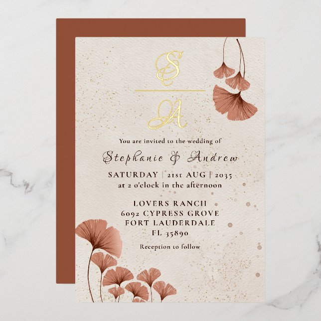 Rustic Terracotta & Real Gold Monogram Wedding  (Front/Back)