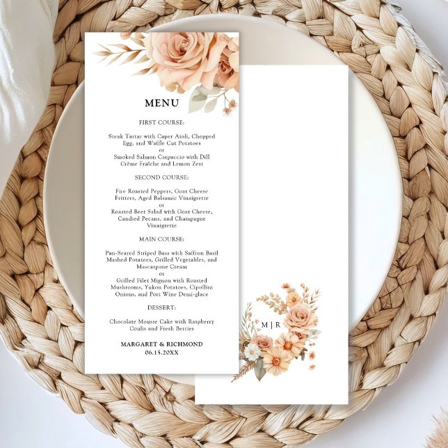 Rustic Terracotta Rose Floral Wedding Menu (Creator Uploaded)