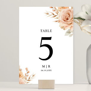 Rustic Terracotta Rose Floral Wedding Table Number