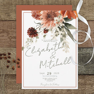 Rustic Terracotta Rust Flowers Clay Wedding Invitation