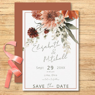 Rustic Terracotta Rust Flowers  Save The Date