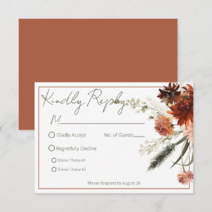 Rustic Terracotta Rust Flowers Wedding RSVP Card