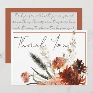 Rustic Terracotta Rust Flowers Wedding Thank You Card