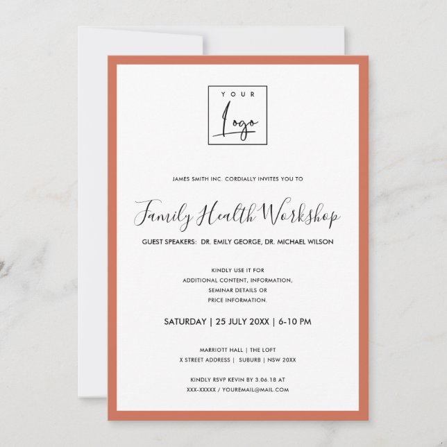 RUSTIC TERRACOTTA RUST LOGO WORKSHOP GALA EVENT INVITATION (Front)